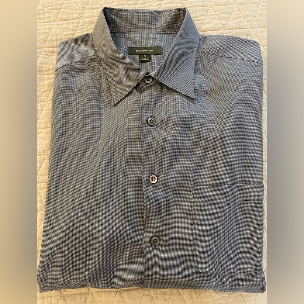 Ermenegildo‎ Zegna Vintage Micro Check Button Under Collar Shirt in Gray Size XL